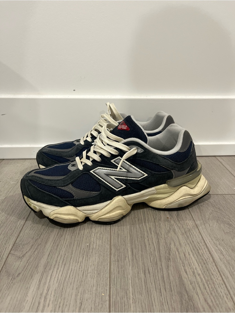 New Balance 9060 Men's Navy and Cream Chunky Retro Sneakers